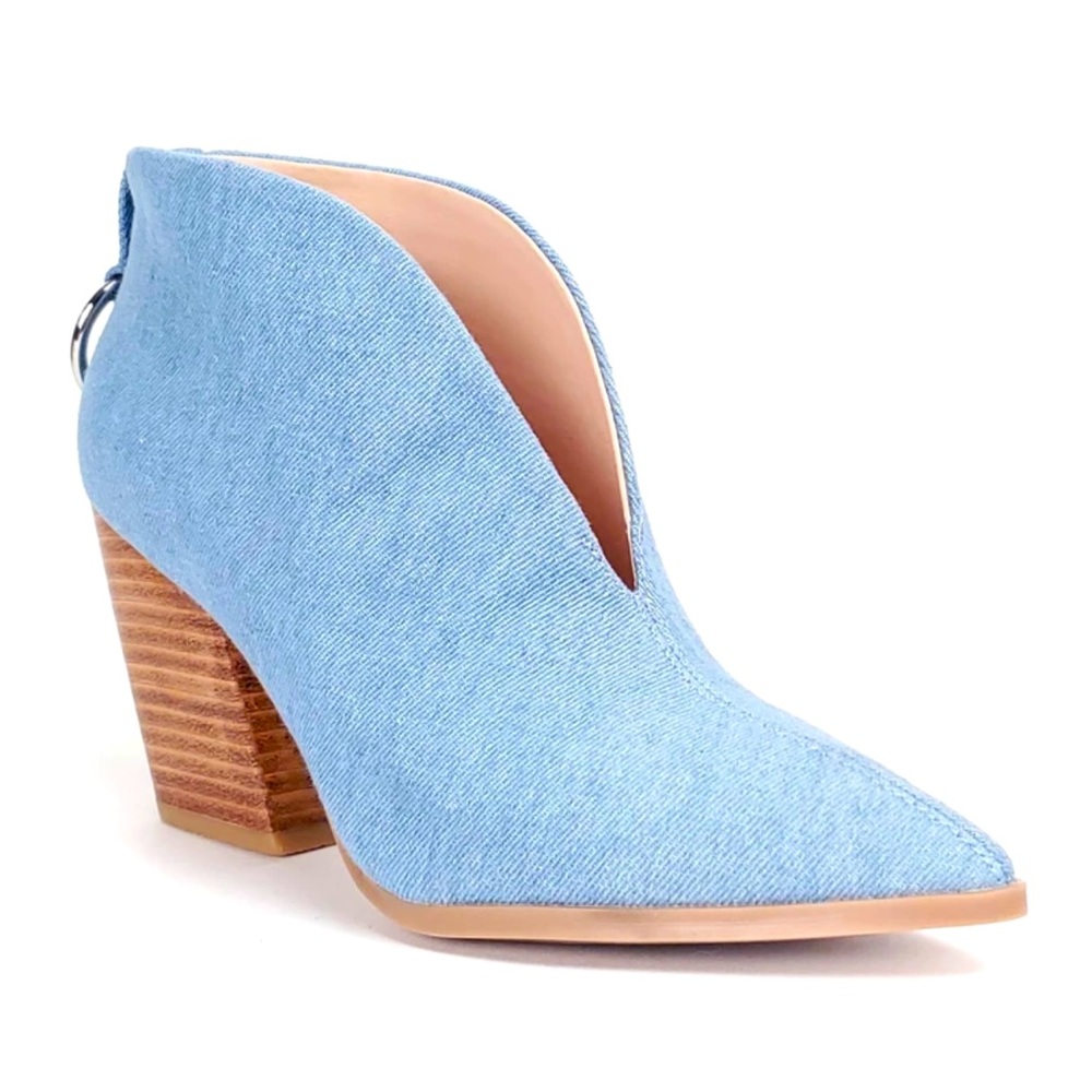 Denim booties
